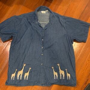 Miramax Blue Denim Shirt with giraffe embroidery